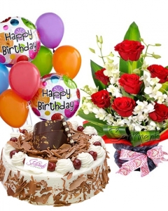 cake , flowers & ballons